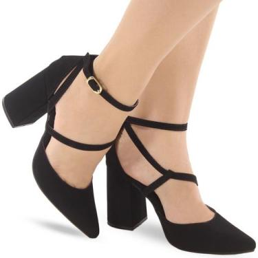 Imagem de Sapato Scarpin Salto Grosso Tiras Confortável P136 - Modarpe, Preto, 3