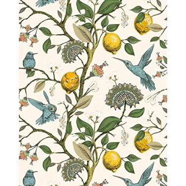 Imagem de Meihodan Papel de parede autoadesivo Blue Bird Fresh Lemon Tree Peel and Stick Papel de parede removível impermeável pré-colado mural de parede 45 cm x 3 m