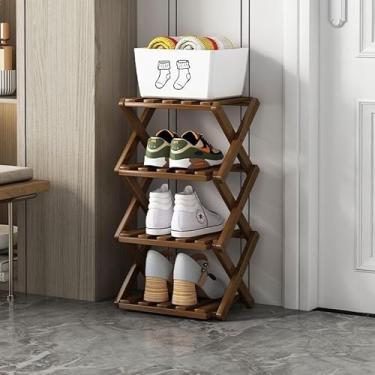 Imagem de XZXWZX Sapateira, organizador de sapatos dobrável de bambu para entrada, armário, quarto, corredor, natural, funcional, sapateira multifuncional (cor de madeira), 4 camadas