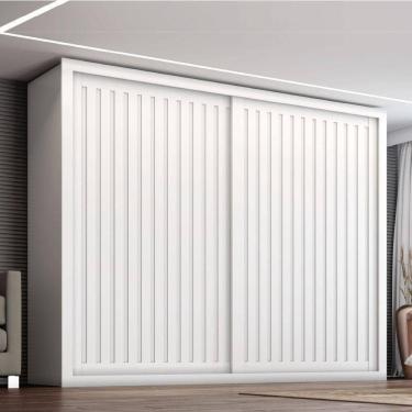 Imagem de Guarda Roupas Ripado Casal Com Espelho Interno 2 Portas De Correr 6 Gavetas Coliseu Zanzini Branco