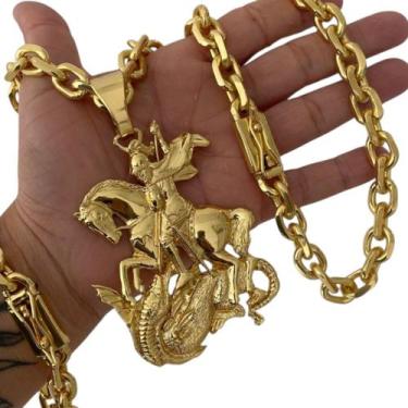 Imagem de Cordão + Pulseira 12mm + Pingente São Jorge - Banhado a ouro - ToJoia1
