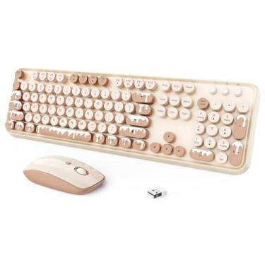 Imagem de Combo de teclado e mouse sem fio, máquina de escrever de tamanho completo, teclado e mouse sem fio com teclas redondas para Windows, computador, desktop, PC, laptop, sorvete