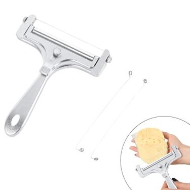 Imagem de Cortador de queijo de arame ajustável para queijo em bloco, aço inoxidável, cabo ergonômico confortável, 2 fios de substituição, cortador adequado para mussarela, cheddar, cozinha, cozinha doméstica