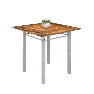 Imagem de Mesa Tubular 75X75Cm Tampo De Madeira 4 Lugares Júlia Soma Móveis Martelado Pérola/Tampo Madeira