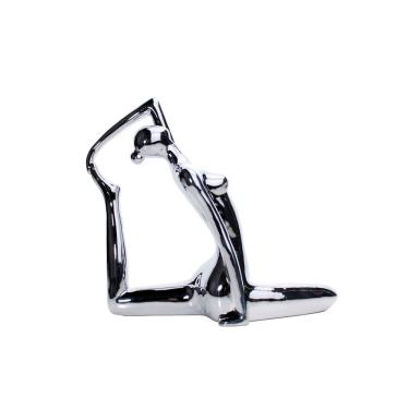 Imagem de Escultura Yoga Prata Em Porcelana Pose Rei Pombo 22x20cm