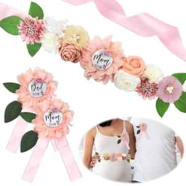 Imagem de On-Airstore Faixa de mãe para chá de bebê, lembrancinhas de festa, decorações de flores rosa, faixa de maternidade, vestido de chá de bebê para mamãe e papai para gravidez, adereços de fotos