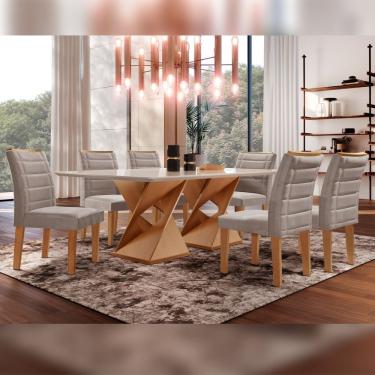 Imagem de Conjunto Sala De Jantar Genova Tampo Vidro/Mdf Com 6 Cadeiras Genova Smart Plus Cel Móveis Cinamomo/Off White/Marrom