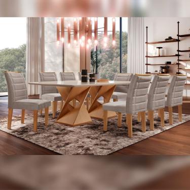 Imagem de Conjunto Sala De Jantar Genova Tampo Vidro/Mdf Com 8 Cadeiras Genova Smart Plus Cel Móveis Chocolate/Off White/Marrom