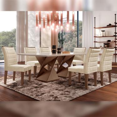 Imagem de Conjunto Sala De Jantar Genova Tampo Vidro/Mdf Com 6 Cadeiras Genova Smart Plus Cel Móveis Chocolate/Off White/Bege