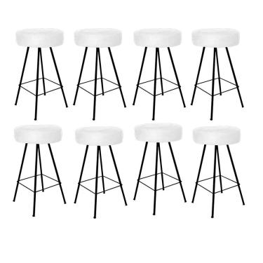 Imagem de Kit 08 Banqueta Alta Laisa Industrial Redonda Ferro Preto Corino Branco