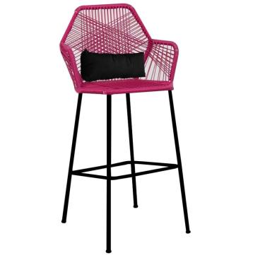 Imagem de Banqueta Alta Sttar Ferro Preto Fibra Pink Almofada Sintético Preto