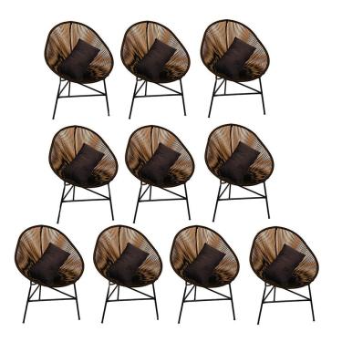 Imagem de Kit 10 Poltrona Cadeira Acapulco Sala Jardim Varanda Marrom Com Almofada Quadrada Suede Marrom