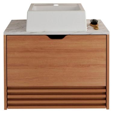 Imagem de Gabinete Com Cuba Para Banheiro Bn3630x13 Amendoa Marmore Branco Tecno Mobili Amendoa Marmore Branco