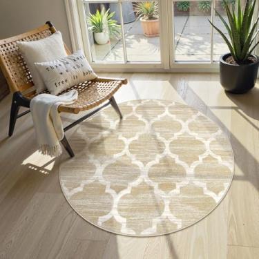 Imagem de Lahome Tapete redondo marroquino – Tapete de banheiro pequeno lavável antiderrapante macio para quarto de bebê infantil, tapete redondo envelhecido com estampa moderna para sofá de quarto (taupe, 3