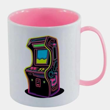 Imagem de Caneca de Polímero Plástico Inquebrável Infantil Rosa Claro - FLIPERAMA RETROWAVE NEON