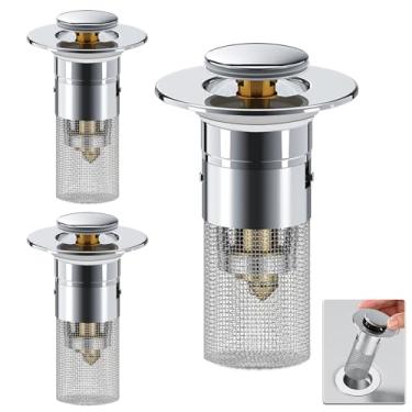 Imagem de GuiMemi 3 Peças De Filtro Coletor Cabelo Para Ralo Pia Banheiro - Pop-Up Aço Inoxidável Com Cesto Removível, Encaixe Universal Pias 1,02-1,2", Instalação Sem Ferramentas.