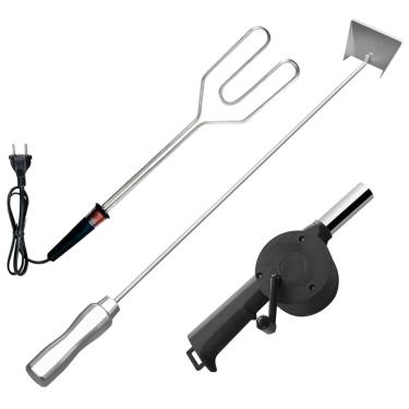 Imagem de Kit 3 em 1: Acessórios Churrasco - Acendedor Elétrico de Carvão, Espalhador de Brasa, Ventilador Manual