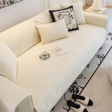 Imagem de Capa de sofá luxuosa de pele sintética - Protetor de sofá secional espesso, macio e antiderrapante(Beige,110 * 110cm/43 * 43in)