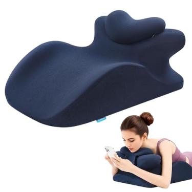 Imagem de MOONYOOY Almofada ergonômica de espuma viscoelástica para dormir, travesseiro de leitura para cama, suporte ergonômico para dor nas costas, refluxo ácido e sentar-se, ideal para massagem, com capa