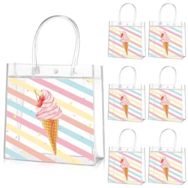 Imagem de Aliceset 20 peças de sacos de lembrancinha de festa de sorvete com alças de plástico transparente PVC sacos de guloseimas tema sorvete festa de aniversário suprimentos de chá de bebê decorações de