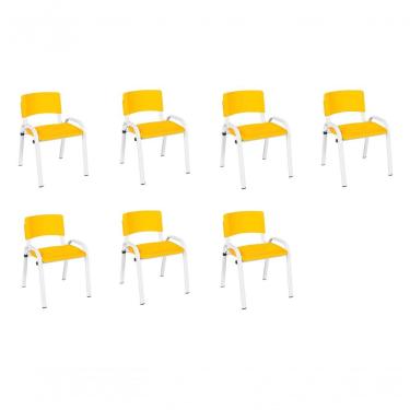 Imagem de Kit 7 Cadeira Iso Infantil Creche, Escola Base Branco Amarelo