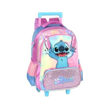Imagem de Mochila Infantil Escolar de Rodinhas Stitch Roxo e Azul 43cm - luxcel