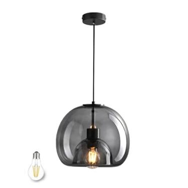 Imagem de Bravsekai Luminária Pendente Grande De Vidro Fumê Para Ilha Cozinha, Inclui Lâmpadas Extras E Cabo Ajustável 1,28 M, Luminárias Modernas Sala Jantar Estar