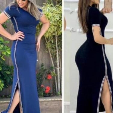 Imagem de vestido feminino manga curta longo canelado faixa lateral - Filó Modas