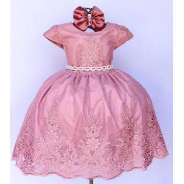 Imagem de Vestido Infantil Para Festa Luxo Rose Renda E Tiara, Rose, 3
