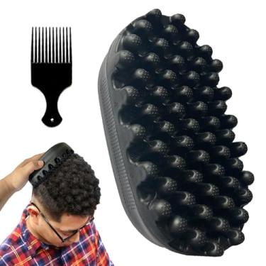 Imagem de Escova de cabelo afro de borracha para cabelos cacheados e cacheados 4C – Ferramenta de estilo durável e lavável e antiderrapante para cachos torcidos, pente de barbeiro cacheado mágico para salão de