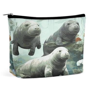 Imagem de RTFNGLS Coelhos Peixe-boi Bolsa de Maquiagem Portátil de Viagem Bolsa de Maquiagem Bolsa de Maquiagem Portátil Bolsa de Maquiagem de Viagem Grande Capacidade Bolsa de Maquiagem Organizar