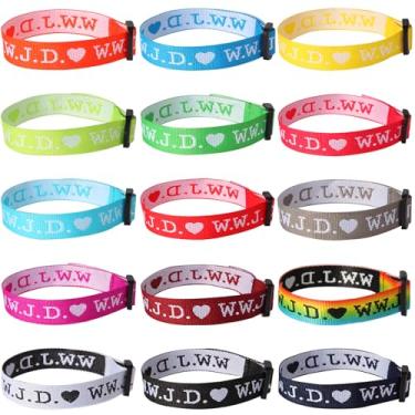 Imagem de Mersper 15 pulseiras WWJD ajustáveis cristãs para homens e mulheres, o que Jesus faria pulseiras religiosas para arrecadação de fundos da igreja, escola dominical, presentes, Large, Algodão, Sem Pedra