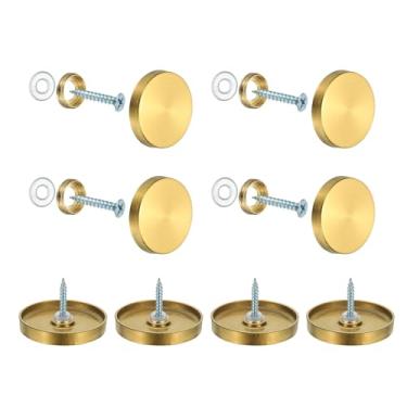 Imagem de YELARXI Parafusos de espelho 304 tampas decorativas de aço inoxidável fixadores de pregos, acabamento escovado de 40 mm adequado para ferragens de publicidade de sinal de espelho (8 peças, ouro)
