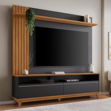 Imagem de Estante para TV Até 65 Polegadas 2 Portas Ripado Hill Preto Tx/Freijó 