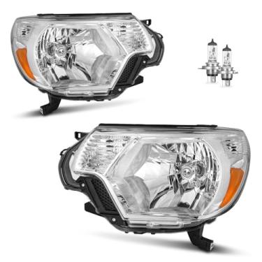 Imagem de Vizotae Conjunto de faróis para substituição de farol de halogênio Toyota Tacoma 2012-2015, farol alto/baixo com lâmpadas, lado do motorista e do passageiro