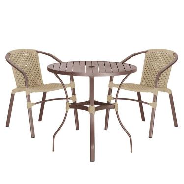 Imagem de 02 Cadeiras Floripa E Mesa Roma 100cm Marrom Trama Original Rami