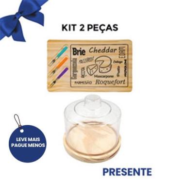 Imagem de KIT 2Pçs Tábua de Madeira Natural Standart com Garfinhos e Queijeira 1