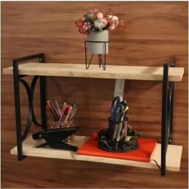 Imagem de Prateleira Flutuante de Parede, 2 Níveis, Decorativa para Sala e Escritório, em madeira, 20x60