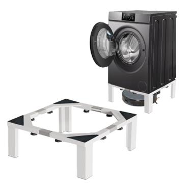 Imagem de Zsytbyyds Pedestal de lavanderia de aço resistente, tamanho completo, altura de 30,5 cm, suporte universal para lavadora e secadora, suporte de geladeira ajustável (branco)