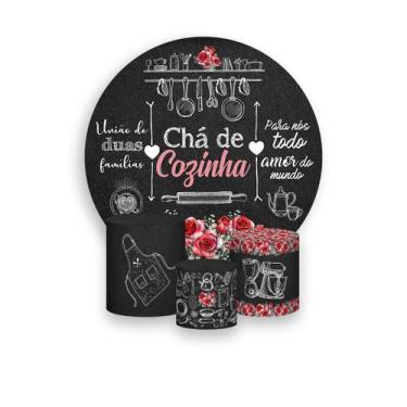 Imagem de Painel De Festa Redondo 1,50x1,50 + Trio De Capas Cilindro - Chá de Co