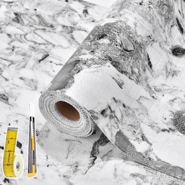Imagem de Kimhan Forro De Gaveta E Prateleira Para Armário Cozinha: 12 Pol X 30 Pés, Papel Adesivo Antiderrapante À Prova D'Água, Revestimento Geladeira, Mármore Cinza Branco, Fácil Usar No Banheiro Com Faca