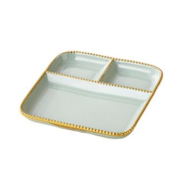 Imagem de Placa jiaozi resistente a altas temperaturas com personalidade criativa simples e requintada nórdica para uso doméstico - placa de grade verde claro de 20,8 cm.