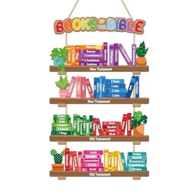 Imagem de HOURIA Placa de madeira Livros da Bíblia para sala de aula, versículos bíblicos inspiradores, decoração de porta, decoração de porta de escritura, colorido, cristã, religiosa, escola dominical, para