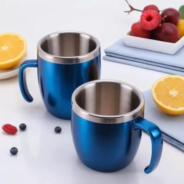 Imagem de Caneca Térmica Parede Dupla em Aço Inox Azul 350ml com Tampa Rosqueável - Estilo Liso