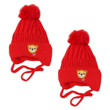 Imagem de Kit 2 Touca infantil gorro pompom ursinho forrada de pelinho de lã men