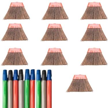 Imagem de Kit com 10 Vassouras Piaçava, Cabo Listrado Colorido, Limpeza Doméstica