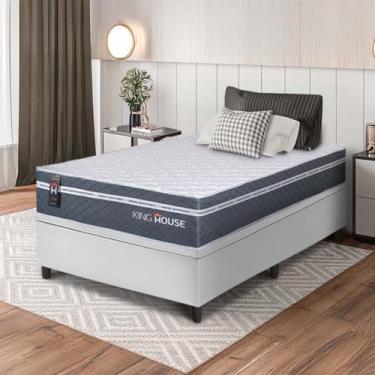 Imagem de Conjunto Box Baú Branco Cairo Cinza Molas Ensacadas Solteiro 96x203x71 - King House