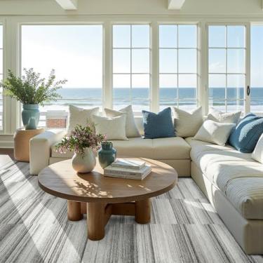 Imagem de jinchan Tapete geométrico lavável à máquina 20 x 25 cm, cinza, antiderrapante, ultrafino, abstrato, contemporâneo, grande, moderno, listrado, tapete para sala de estar, quarto, sala de jantar, cinza