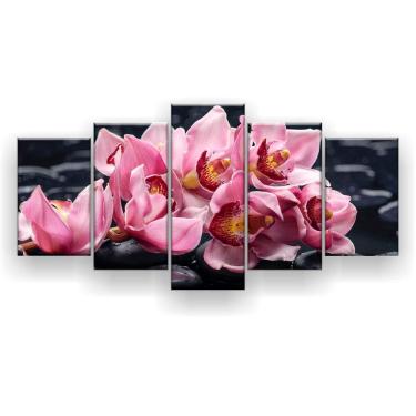 Imagem de Kit Placa Decorativa Mosaico 5 Pçs Orquídea Fundo Preto