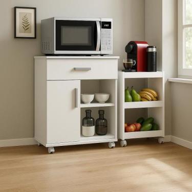 Imagem de Kit Cozinha Balcão Para Microondas e Fruteira Multiuso com Rodinhas Mó